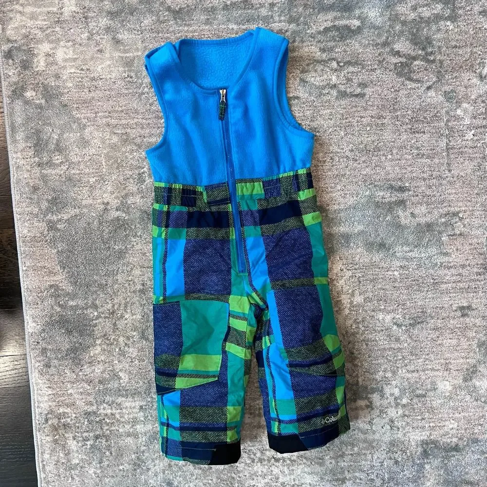 Columbia Blue Green Plaid Snow Bib Overalls 2T